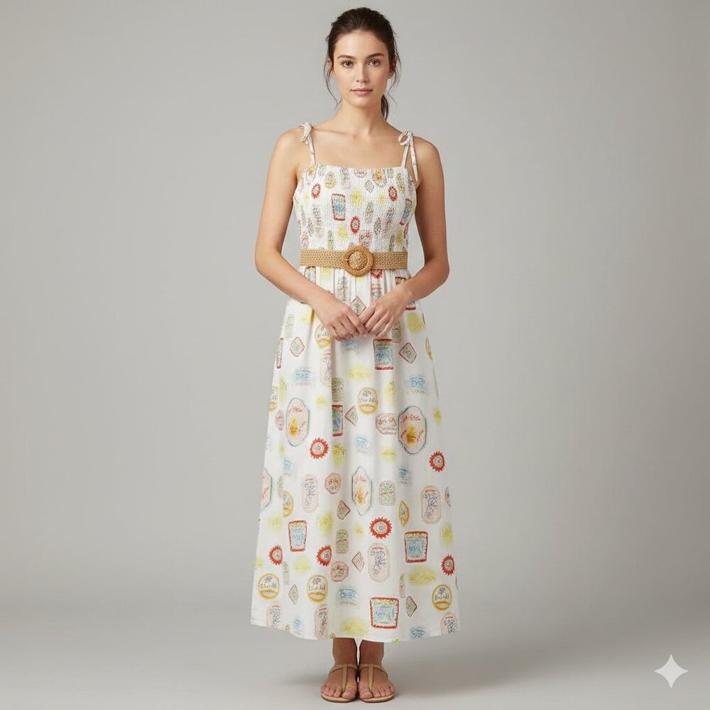 Cynthia Rowley White Maxi Dress with Multicolor Print